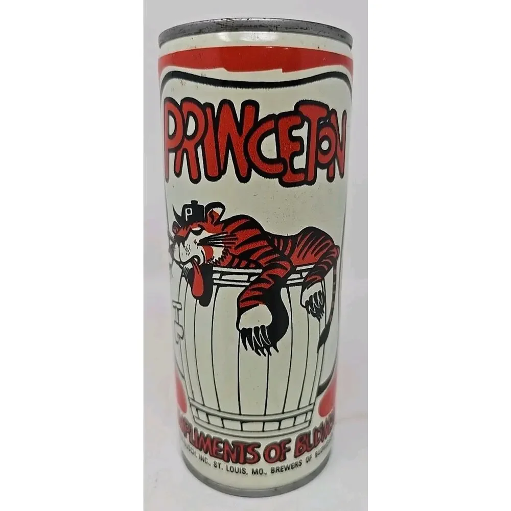 1980s Budweiser Princeton University 16oz Steel Beer Can Rolled Lip Coin Bank U2